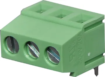 3 Way 5mm 90 Deg. PCB Mount Terminal Block 5mm Pitch. Dove-tail grooves enable these terminal blocks to be ganged together in any combination. With rising clamp type wire protect terminals. Rated at 20A at 300V AC.