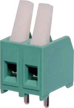 2 Way 5mm PCB Mount Terminal Block with Cam Lever 5mm Pitch. With wire protect terminals.  Rated at 10A at 300V AC.  Cable hole entry size is 0.5 to 1.0mm2 or 22 to 18AWG.
Can be mounted side-by-side to give many combinations.  Unique new cam-lever design eliminates the need for screwdrivers.  Cable conn
