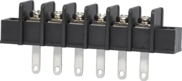 5 Way Barrier Terminal Block Pin Spacing: 9.5mm
Current Rating: 15A at 250V
Solder Lugs: Tin Plated Brass
Screw: Nickel Plated Steel
Housing: Thermoplastic UL94V-O, Black