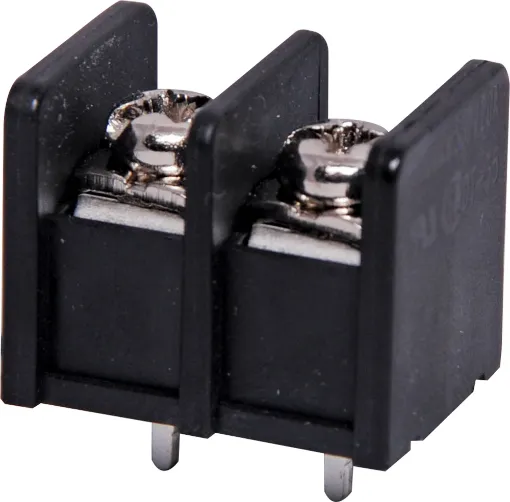Pin Spacing: 8.25mm
Current Rating: 15A at 300V
Solder Pins: Tin Plated Brass
Screw: Nickel Plated Steel
Housing: Polyamide UL94V-O, Black
Suits 3mm fork type crimps P 2103, P 2104, P 2105, P 2106, P 2107, P 2108. 
