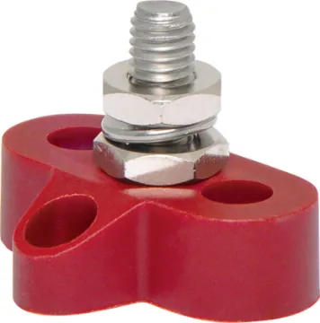 Single Red M8 Power Distribution Post This Single Red M8 Power Distribution Post is a heavy duty stainless steel post that is mounted on a moulded plastic base. 48V DC max.