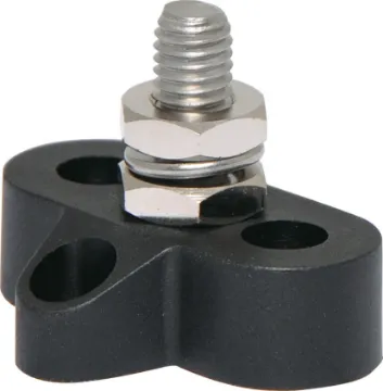 Single Black M8 Power Distribution Post This Single Black M8 Power Distribution Post is a heavy duty stainless steel post that is mounted on a moulded plastic base. 48V DC max.
