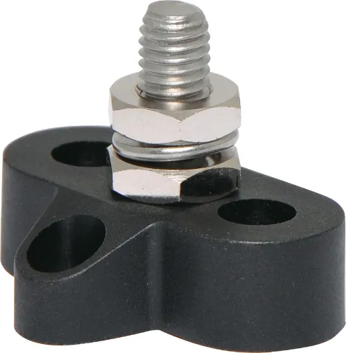 This Single Black M8 Power Distribution Post is a heavy duty stainless steel post that is mounted on a moulded plastic base. 48V DC max.