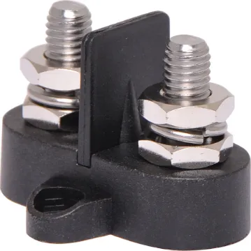 Dual Black M8 Power Distribution Post This Dual Black M8 Power Distribution Post is a heavy duty stainless steel post that is mounted on a moulded plastic base. 48V DC max.
