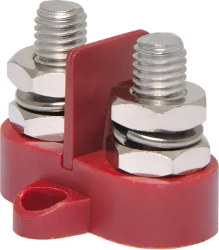Dual Red M10 Power Distribution Post This Dual Red M10 Power Distribution Post is a heavy duty stainless steel post that is mounted on a moulded plastic base. 48V DC max.