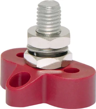Single Red M10 Power Distribution Post This Single Red M10 Power Distribution Post is a heavy duty stainless steel post that is mounted on a moulded plastic base. 48V DC max.