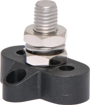 Single Black M10 Power Distribution Post This Single Black M10 Power Distribution Post is a heavy duty stainless steel post that is mounted on a moulded plastic base. 48V DC max.