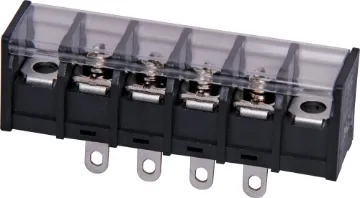 4 Way Barrier Terminal With Cover Pin Spacing: 9.5mm
Current Rating: 20A at 300V
Solder Lugs: Tin Plated Brass
Screw: Nickel Plated Steel
Housing: Thermoplastic UL94V-O, Black