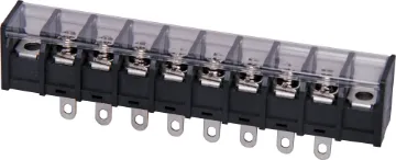 8 Way Barrier Terminal With Cover Pin Spacing: 9.5mm
Current Rating: 20A at 300V
Solder Lugs: Tin Plated Brass
Screw: Nickel Plated Steel
Housing: Thermoplastic UL94V-O, Black