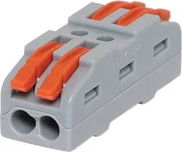 2 x 2 Way Joiner Splicing Terminal Block Splice joiners as used in lighting circuitry. Secure cage clamp connection. Suit 0.08-4mm2. Max ferruled conductor 2.5mm2. 32A 400V AC