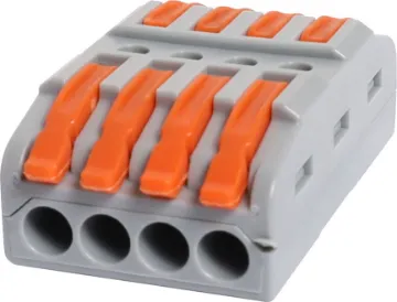 4 x 4 Way Joiner Splicing Terminal Block A four wire splice joiner commonly used in lighting circuitry. Secure cage clamp connection with press down levers. Suit 0.08-4mm2 cable. Max ferruled conductor 2.5mm2. 32A 400V AC
