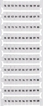 DIN Rail Labels 51-100 Suit 25A Terminals Terminal labels numbered 51 to 100. Suit the following 25A DIN Rail terminals: P 2400, P 2407, P 2410, P 2413.
*Pic for illustration purposes