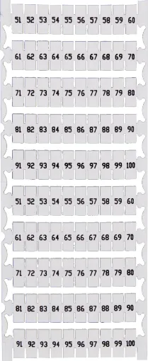Terminal labels numbered 51 to 100. Suit the following 25A DIN Rail terminals: P 2400, P 2407, P 2410, P 2413.

*Pic for illustration purposes
