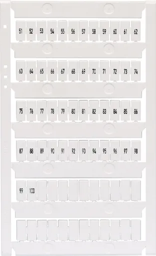 Terminal labels numbered 51 to 100. Suit the following 25A DIN Rail terminals: P 2400, P 2407, P 2410, P 2413.
