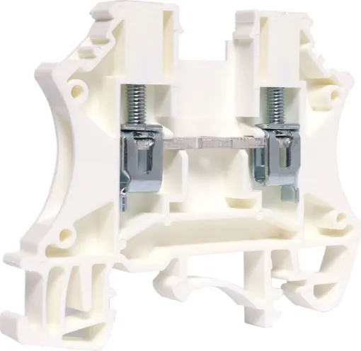 Designed to be ganged together to form as many poles as required to suit your application. Suitable for 2.5mm top hat and asymmetrical “G” Type DIN rail mounts. 
600V rated. White.
