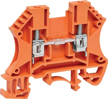 25A 2.5mm Orange DIN Rail Terminal Designed to be ganged together to form as many poles as required to suit your application. Suitable for 35mm top hat and asymmetrical “G” Type DIN rail mounts. 600V rated.