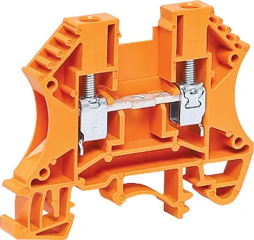 35A 4mm Orange DIN Rail Terminal Designed to be ganged together to form as many poles as required to suit your application. Suitable for 35mm top hat and asymmetrical “G” Type DIN rail mounts. 600V rated.