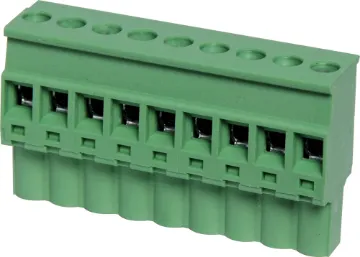 9 Way 5.08mm Vert. Pluggable Terminal Plug Screw Terminal Plugs
Rated 10A at 300V.
Cable hole entry size up to 4mm2 or 12AWG.