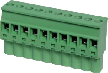10 Way 5.08mm Vert. Pluggable Terminal Plug Screw Terminal Plugs
Rated 10A at 300V.
Cable hole entry size up to 4mm2 or 12AWG.