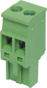 2 Way 5.08mm Vert. Top Entry Pluggable Terminal Plug Rising clamp type terminals. Rated 15A at 300V.
