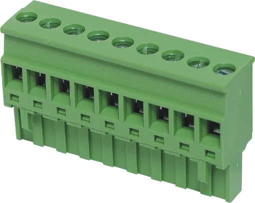 Rising clamp type terminals. Rated 15A at 300V. 