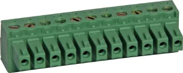 11 Way 3.81mm Pluggable Terminal Plug 11 Way.
Screw Terminal Plugs
Rated 8A at 150V.
Cable hole entry size up to 1.5mm2 or 28-16AWG.