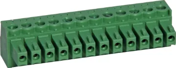 12 Way 3.81mm Pluggable Terminal Plug 12 Way.
Screw Terminal Plugs
Rated 8A at 150V.
Cable hole entry size up to 1.5mm2 or 28-16AWG.