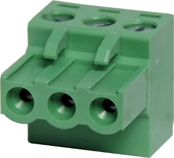 3 Way 5mm Offset Pluggable Terminal Plug Offset screw terminal plugs.
3 Way.
Rated 10A at 300V.
Cable hole entry size up to 4mm2 or 12AWG.