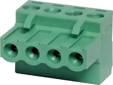 4 Way 5mm Offset Pluggable Terminal Plug Screw terminal plugs with rising clamp type terminals.
4 Way.
Rated 10A at 300V.
Cable hole entry size up to 4mm2 or 12AWG.