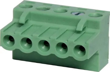 5 Way 5mm Offset Pluggable Terminal Plug Screw terminal plugs with rising clamp type terminals.
5 Way.
Rated 10A at 300V.
Cable hole entry size up to 4mm2 or 12AWG.