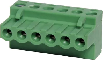6 Way 5mm Offset Pluggable Terminal Plug Screw terminal plugs with rising clamp type terminals.
6 Way.
Rated 10A at 300V.
Cable hole entry size up to 4mm2 or 12AWG.
