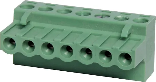 Screw terminal plugs with rising clamp type terminals.
7 Way.
Rated 10A at 300V.
Cable hole entry size up to 4mm2 or 12AWG.