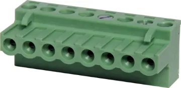 8 Way 5mm Offset Pluggable Terminal Plug Screw terminal plugs with rising clamp type terminals.
8 Way.
Rated 10A at 300V.
Cable hole entry size up to 4mm2 or 12AWG.