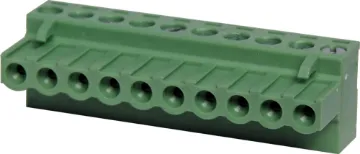 10 Way 5mm Offset Pluggable Terminal Plug Screw terminal plugs with rising clamp type terminals.
10 Way.
Rated 10A at 300V.
Cable hole entry size up to 4mm2 or 12AWG.