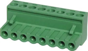 8 Way 5mm Pluggable Terminal Plug Screw terminal plugs with rising clamp type terminals.
8 Way.
Rated 10A at 300V.
Cable hole entry size up to 4mm2 or 12AWG.