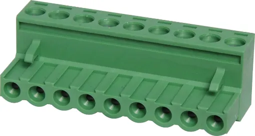Screw terminal plugs with rising clamp type terminals.
9 Way.
Rated 10A at 300V.
Cable hole entry size up to 4mm2 or 12AWG.
