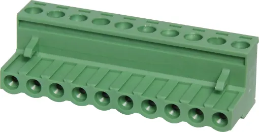 Screw terminal plugs with rising clamp type terminals.
10 Way.
Rated 10A at 300V.
Cable hole entry size up to 4mm2 or 12AWG.