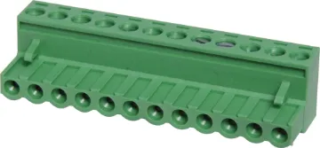 12 Way 5mm Pluggable Terminal Plug Screw terminal plugs with rising clamp type terminals.
12 Way.
Rated 10A at 300V.
Cable hole entry size up to 4mm2 or 12AWG.