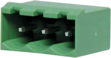 3 Way 5mm Vert. PCB Mount Boxed Pluggable Skt Vertical mount
Rated 10A at 300V
PCB pins 1.2mm  dia..