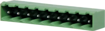 9 Way 5mm Vert. PCB Mount Boxed Pluggable Skt Vertical mount
Rated 10A at 300V
PCB pins 1.2mm  dia..