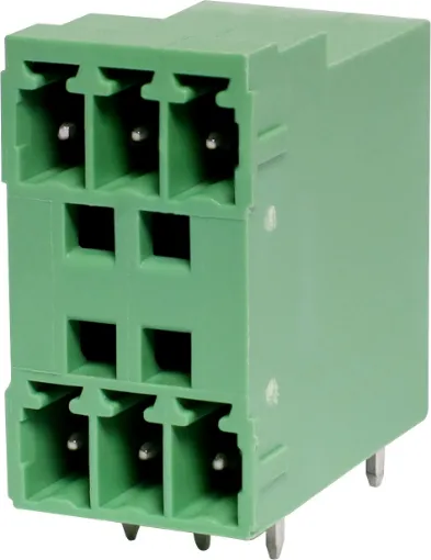 3 x 3 way pluggable socket for PCB mounting. Rated 8A at 300V.