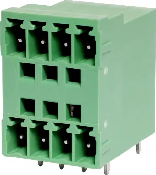 4x4 Way 3.81mm Horizontal PCB Mount Pluggable Skt 4 x 4 way pluggable socket for PCB mounting. Rated 8A at 300V.