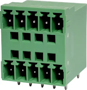5x5 Way 3.81mm Horizontal PCB Mount Pluggable Skt 5 x 5 way pluggable socket for PCB mounting. Rated 8A at 300V.