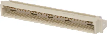 64 Pin Male Rows A&C 90 Deg. PCB Mount DIN 41612 Moulded glass-filled polyester connectors to DIN 41612 with gold contacts. The plug moulding houses single piece 90 deg. Angled pins on a 0.1 inch pitch between rows, allowing horizontal mounting on Eurocards whilst the mating sockets have flow solde