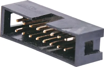 16 Pin Vertical PCB Mount Boxed Header Contact Resistance: 30M Ohm max @ 100mA DC
Insulator Resistance: 1000M Ohm @ 500V DC
Current Rating: 1 A
Contact Material: Gold plated brass
Housing: PBT & 30% Glass Fibre