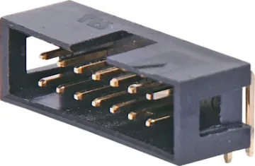 14 Pin Right Angle PCB Mount Boxed Header Contact Resistance: 30M Ohm max @ 100mA DC
Insulator Resistance: 1000M Ohm @ 500V DC
Current Rating: 1 A
Contact Material: Gold plated brass
Housing: PBT & 30% Glass Fibre