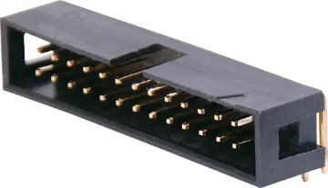 26 Pin Right Angle PCB Mount Boxed Header Contact Resistance: 30M Ohm max @ 100mA DC
Insulator Resistance: 1000M Ohm @ 500V DC
Current Rating: 1 A
Contact Material: Gold plated brass
Housing: PBT & 30% Glass Fibre