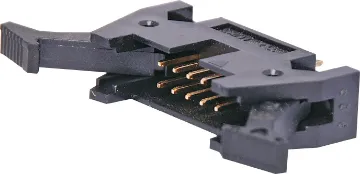 10 Pin Vertical PCB Mount Locking Header Contact Resistance: 30m? max @ 100mA DC
Insulator Resistance: 1000M? @ 500V DC
Current Rating: 1 A
Contact Material: Gold plated brass
Housing: PBT & 30% Glass Fibre