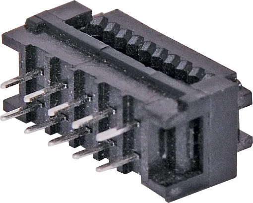 Used for non-removable connection to a PCB. Connector is crimped onto IDC ribbon cable and then is soldered to the PCB.
Twin row, 2.54mm pitch
