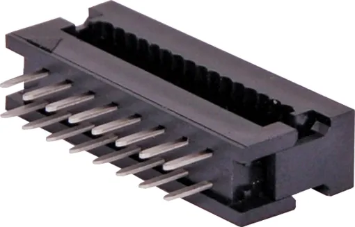 Used for non-removable connection to a PCB. Connector is crimped onto IDC ribbon cable and then is soldered to the PCB.
Twin row, 2.54mm pitch